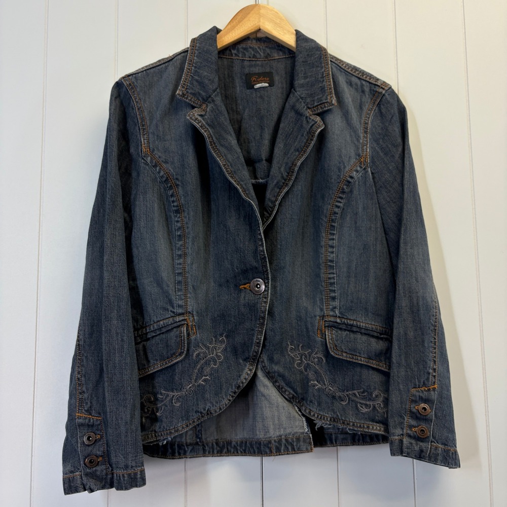 Riders Copper Collection Y2K Western Embroidered Denim Blazer Women Size M Boho
